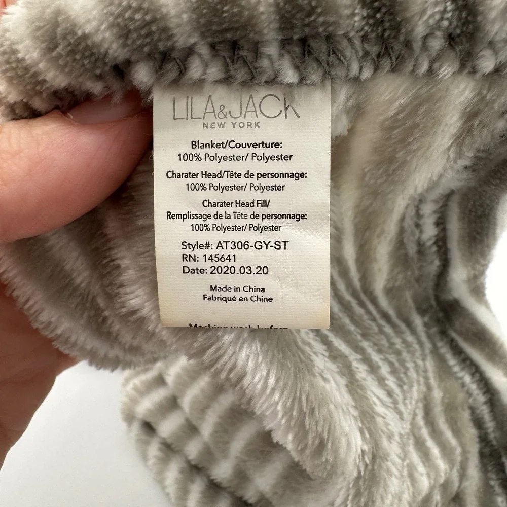 Lila & Jack Grey Elephant Baby Security Blanket Striped Lovey AT306-GY-ST